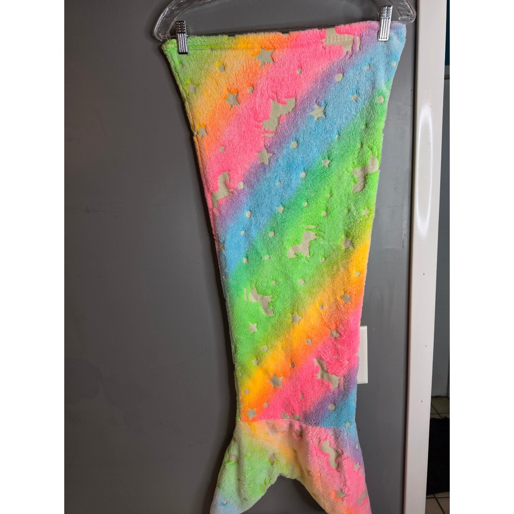 Rainbow Unicorn Star Plush Mermaid Tail Wearable Fleece Blanket Neon Multi